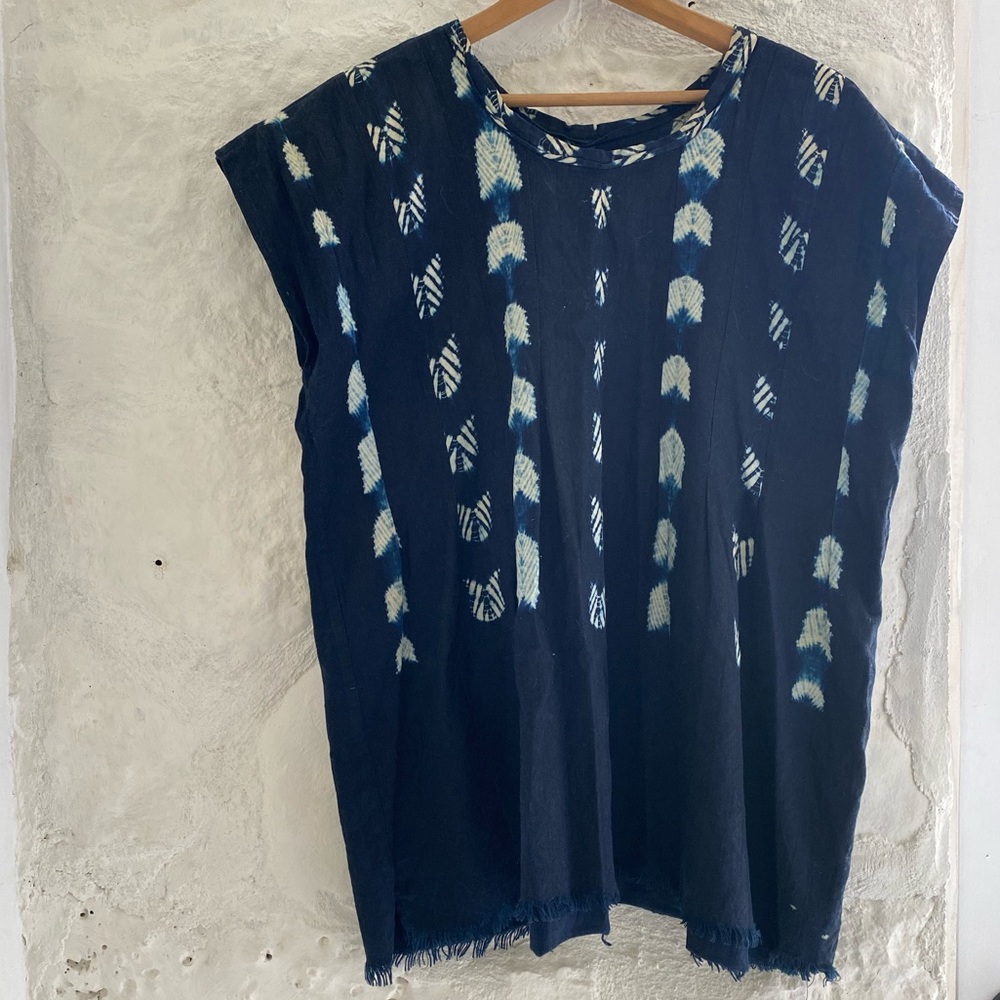 Handmade indigo shibori cotton tunic top